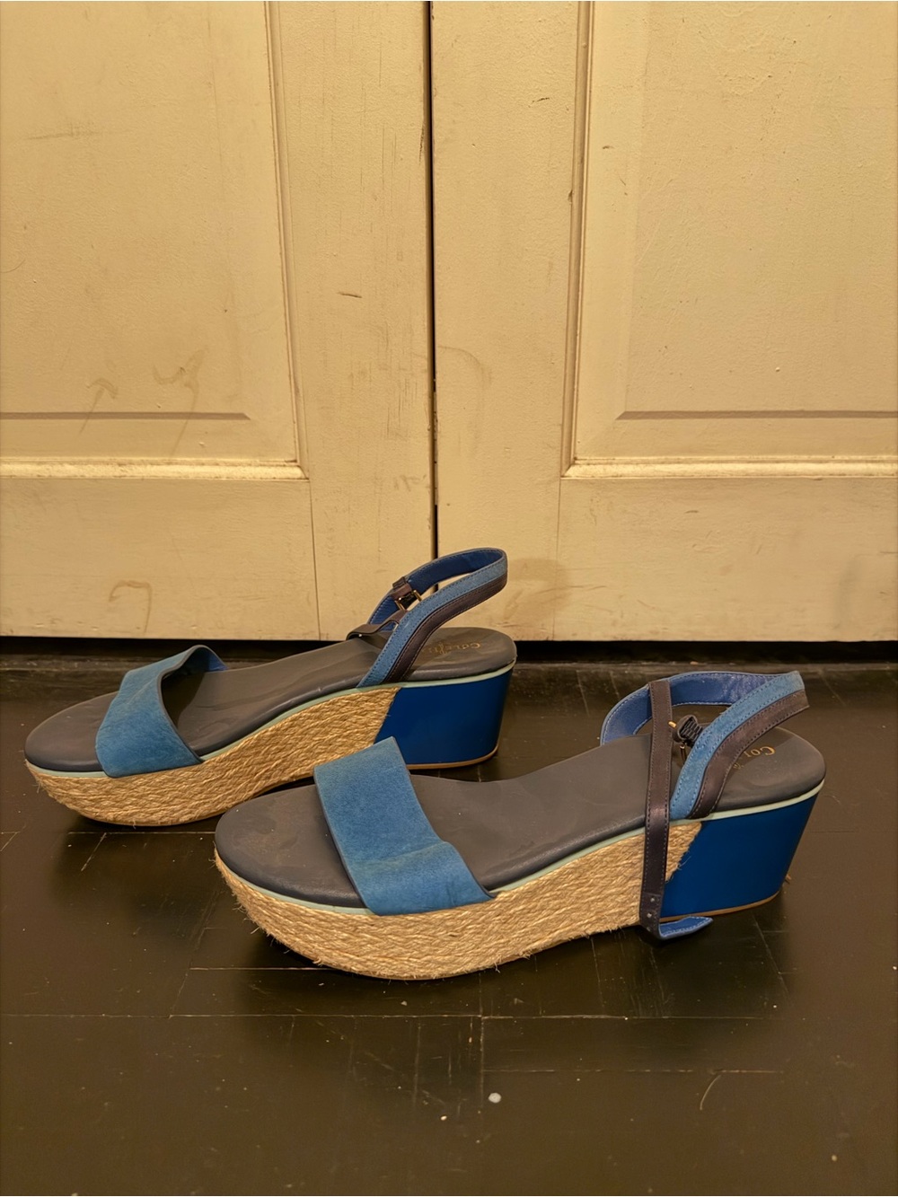 Cole Haan Blue Wedge Sandals with Espadrille Platform